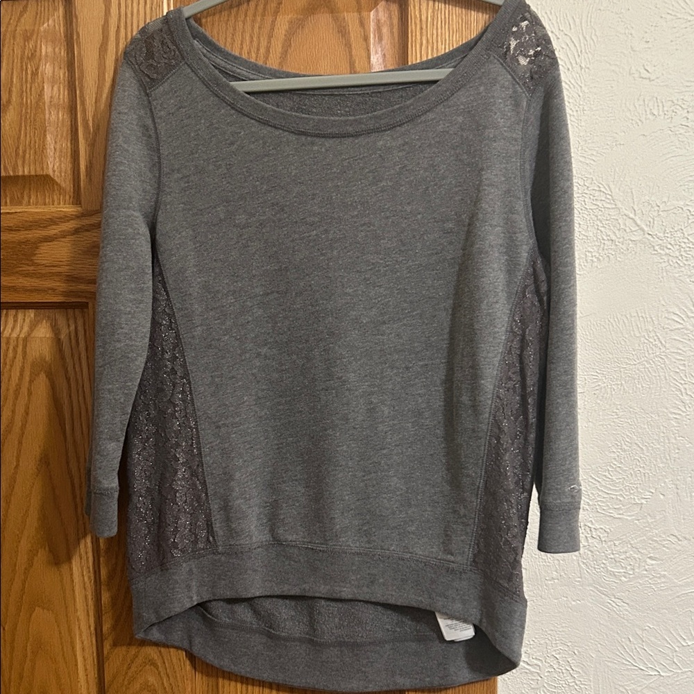 Hollister Gray Women's Sweater with Lace Accents